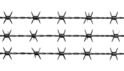 Three rows of barbed wire on a white background
