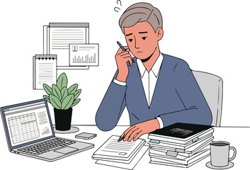 Overwhelmed Businessman at Desk