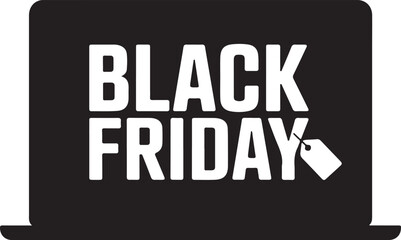 Black Friday Sale: Laptop Screen Vector Icon, Bold Sign, Symbol, Online Shopping Tag