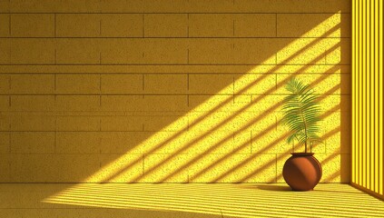 Sunny yellow room with plant
