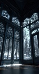 Abandoned Winter Interior With Snowy Forest View