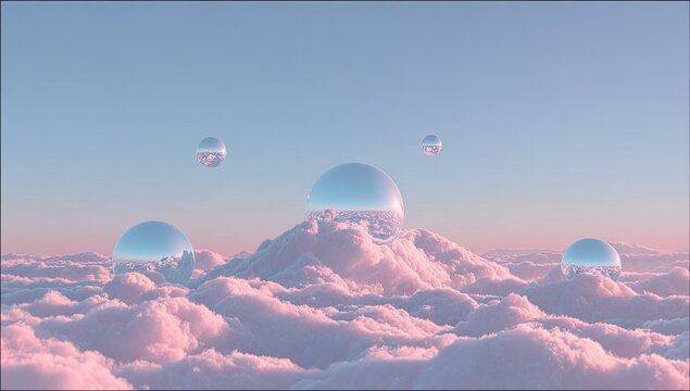 Pastel cloudscape with mirrored spheres - Powered by Adobe