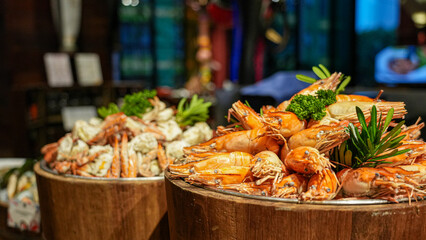 Delicious gourmet grilled shrimp with fresh vegetables on a plate