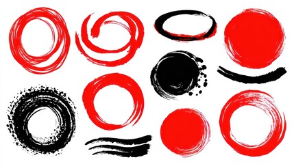 Brushstrokes red and black shapes set