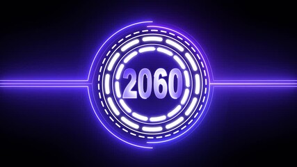 2060 text with screen effects of technological failures. Concept of counting years. Past year technology concept