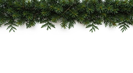 Obraz premium Spiky Pine Leaves Festive Garland Framing the Top White Background