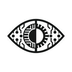 Intricate cybernetic eye design with detailed circuit board and gear elements vision technology