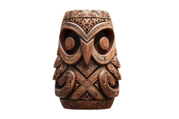 Ornate wooden owl sculpture, intricate carvings