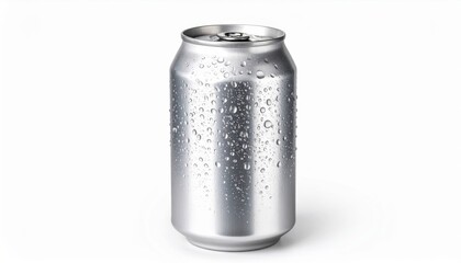 Chilled Refreshing Can of Soda with Water Droplets Glimmering Under Bright Light in Summer Vibe