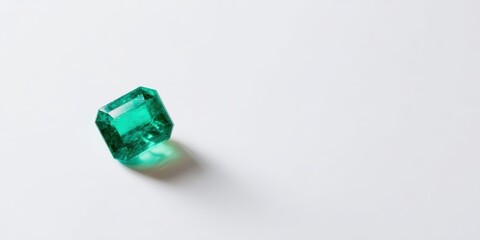 Emerald-Cut Green Gemstone on White Background