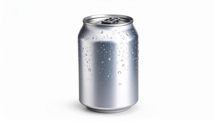 Refreshing Can of Soda with Glimmering Water Droplets Capturing a Cool and Inviting Beverage Scene