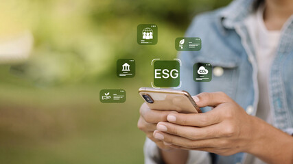 ESG Concept with Environmental and Social Governance Icons on Mobile Phone