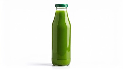 Fresh Green Juice in Bottle on Bright White Background Highlighting Healthy Lifestyle and Nutrition Choices