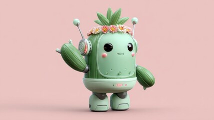 Cute cactus robot character design