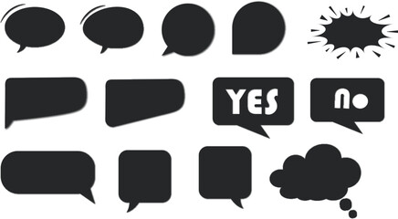 Speech bubble icons set – comic style chat bubbles, thought clouds, dialogue boxes, yes no speech icons, vector collection for messages, comics, infographics