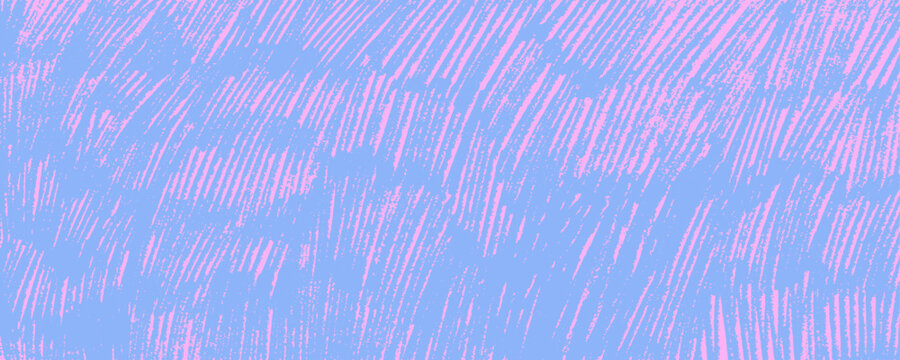 Pastel colored crayon crosshatch texture banner. Light blue pencil strokes on pink background. Hand drawn childish crayon texture with messy rough strokes and short lines. Funky sketch background.