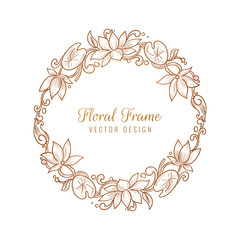 Hand-Drawn Vintage Lotus Flower Wreath Floral Frame Vector Illustration for Wedding Invitation, Luxury Packaging, Logo, and Elegant Botanical Design.