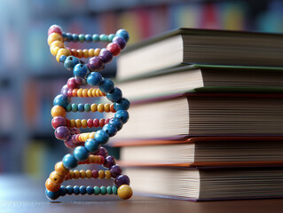DNA model next to textbooks