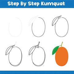Step by step drawing Kumquat Food stock. vector illustration