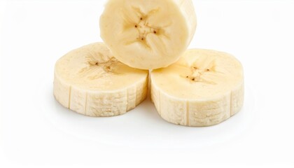 Three Fresh Peeled Bananas Arranged Aesthetically on a Bright White Background Evoking Freshness and Simplicity