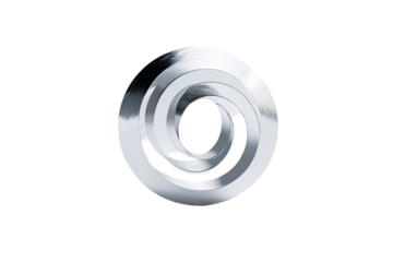 Circular, metallic swirl, intricate design.  A  silver,  glossy  spinning vortex