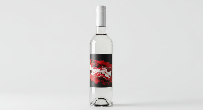 Elegant wine bottle with abstract label against white background - Powered by Adobe