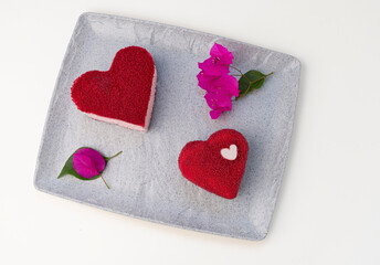 Heart-Shaped Cakes on a Plate for Valentine's Day or Romantic Celebration