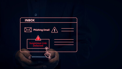 Suspicious Email Link Detected, Cybersecurity Warning, digital warning interface, phishing email...