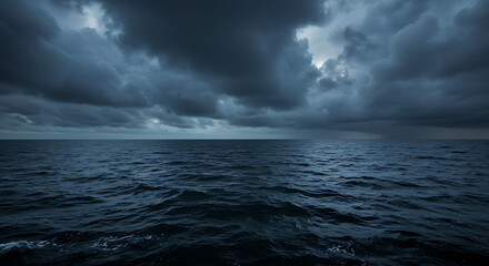 Obraz premium Dark Stormy Sea Under a Gloomy Sky.