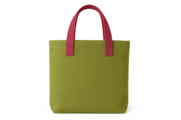 Lime green reusable shopping bag displaying pink handles, highlighting environmentally friendly shopping practices against transparent backdrop