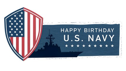 Happy birthday u s navy with shield and warship silhouette