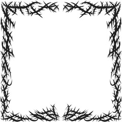 Barbed wire frame with sharp black thorns on a white background in a bold style—suitable for tattoo art, dark themes, or gothic graphic designs.