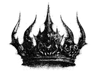 Psychedelic 90s dark gothic crown collage with grainy vintage stipple effect, retro photocopy texture, vector illustration for surreal horror tattoo, grunge poster, occult skull vampire design