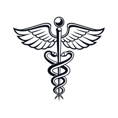 Medical Caduceus Winged Staff with Cross Logo — Healthcare & Pharmacy Symbol
