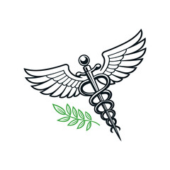 Medical Caduceus Winged Staff with Cross Logo — Healthcare & Pharmacy Symbol