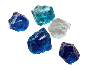 Close-up of multiple,faceted, translucent, colorful crystals