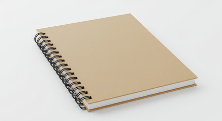 Spiral notebook with brown cover on white background