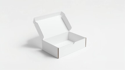 Blank white flat square gift box with opened hinged flap lid on white background. Clipping path around box mock up. 3d illustration