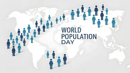 World population day concept with diverse people figures on a world map