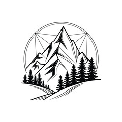 Mountain Landscape with Pine Trees – Adventure and Nature Vector Illustration

