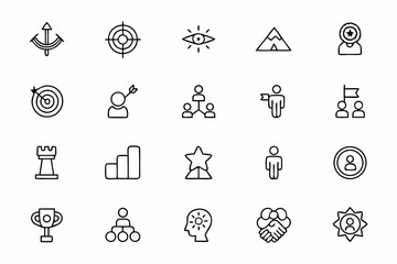 Visionary Leadership Icons – Minimalist Line Art for Coaching, Strategy, and Motivation