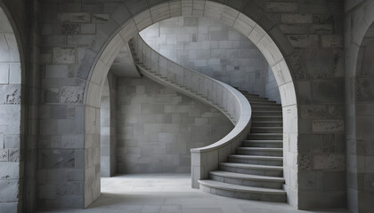 Modern Grey Stone Archway Interior with Curved Staircase
