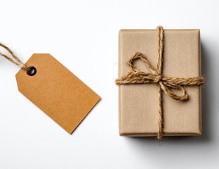 Simple gift box and tag on white background