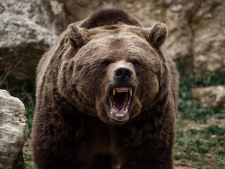 Fototapeta premium 威嚇する野生のヒグマ