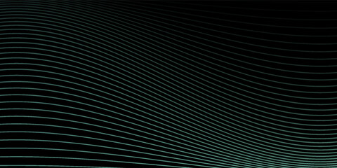 Abstract background with waves for banner. Medium banner size. Vector background with lines. Element for design isolated on black. Black, green and blue. Ocean, night, card