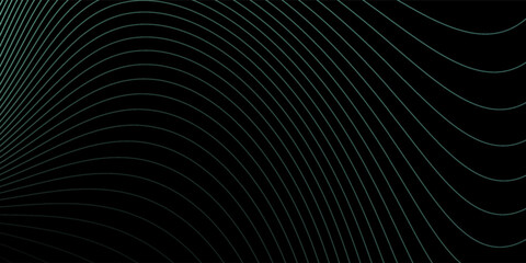 Abstract background with waves for banner. Medium banner size. Vector background with lines. Element for design isolated on black. Black, green and blue. Ocean, night, card