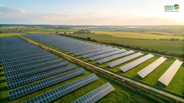 Top view of solar panels farm. Solar panels are an ecological and efficient solution for producing electricity from renewable sources.Green economy energy and sustainable.