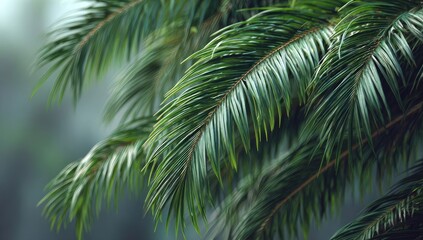 Close-up of vibrant green palm fronds