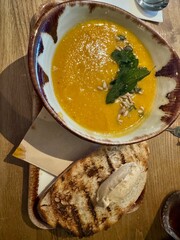 Healthy Autumn Soup with Buttered Toast