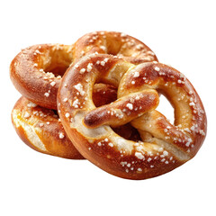 Soft pretzel with salt crystals and warm doughy texture on transparent background